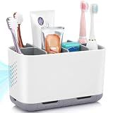 Boperzi Toothbrush and Toothpaste Holder Drainage for Bathroom Countertop with Adjustable Dividers, Large Toothpaste Caddy Organizer Storage Rustic Decor Set Anti-Slip for Shower,Family,Kids Gray
