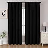 CUCRAF Black Blackout Curtains 84 inch Length 2 Panels Set, Rod Pocket Room Darkening Drapes for Bedroom Living Room, Insulated Thermal Light Blocking Window Curtain (W52 x L84 Inch)