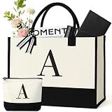 GENGBIN Personalized Canvas Tote Bag, Monogrammed Gift for Women (A)