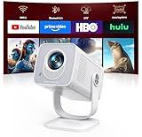Mini-Projector with WiFi6 and Two-Way Bluetooth5.4, 1080P 4K Support, [Built-in Apps & 2026 Android 14] Portable Outdoor Movie Proyector for Bedroom, Auto Keystone & 270° Rotation for Phone/HDMI/USB