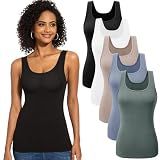 TVKSOM 5 Pack Basic Ribbed Tank Tops for Women Layering Undershirts, L