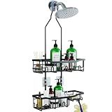 Joqixon Upgraded Extended Length Shower Organizer with Hooks, Rustproof Shampoo Soap Holder, Large Hanging Bathroom Caddy
