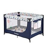 Pamo Babe Travel Foldable Portable Bassinet Baby Infant Comfortable Play Yard Crib Cot with Soft Mattress Breathable Mesh Walls, and Carry Bag Blue