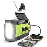 Emergency Crank Weather Radio, 14800mWh Solar Hand Crank Portable AM/FM/NOAA Weather Radio with 1W 3 Mode Flashlight & Reading Lamp, Cell Phone Charger, SOS for Home and Emergency