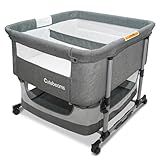 cutebeams Twin Bassinet for 2 Babies, 3 in 1 Bedside Co Sleeper Double Bassinet for Twins, Rocking Bassinet for Baby with Wheels and Storage Basket, Includes Mattress (Grey)