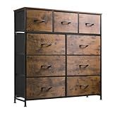 WLIVE 9-Drawer Dresser, Fabric Storage Tower for Bedroom, Hallway, Entryway, Closet, Tall Chest Organizer Unit with Fabric Bins, Steel Frame, Wood Top, Easy Pull Handle, Rustic Brown Wood Grain Print