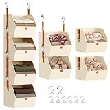 Homsorout Hanging Closet Organizer 4 Tier - Clothes Hanging Shelves, Space-Saving Closet System, Fabric Storage Bins Bedroom Organization, Collapsible Baskets for Home, Dorm, Rv, Beige