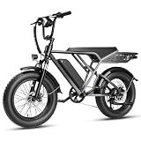 Jasion RetroVolt Electric Bike for Adults, 70Miles Electric Motorcycle,48V 13AH Battery, 2000W Peak Ebike,30MPH Electric Dirt Bike, 20" Fat Tire E Bike for Road,Beach,City,Full Suspension