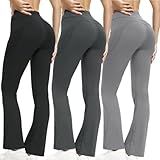 Shgiloo 3 Packs Women's Flare Leggings with Pockets, Soft High Waisted Tummy Control Bootcut Workout Yoga Pants