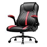 GTRACING Office Computer Gaming Chair Ergonomic Desk Chair for Adults with Lumbar Support Flip-Up Arms Adjustable Height Swivel Wheels PU Leather Executive Design for Short People Use, RED