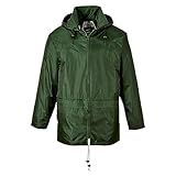 Portwest US440 Classic Waterproof Rain Jacket wth Pack Away Hood & Sealed Seams, Olive, 3 XL