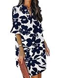 QACOHU Spring Summer Dresses for Women 2025 Short Sleeve Dresses Floral Print V-Neck Casual Flowy Swing Party Club Mini Shift Dress Blue White XXL