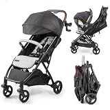 Ingenuity 3Dquickclose CS+ Compact Fold Stroller – Lightweight Stroller with Oversized Canopy, Extra-Large Storage and Compact Fold, Gray