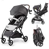 Ingenuity 3Dquickclose CS+ Compact Fold Stroller – Lightweight Stroller with Oversized Canopy, Extra-Large Storage and Compact Fold, Gray