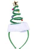 ADJOY Springy Christmas Tree Headband with Bells Star Headwear - One Size Fits Most