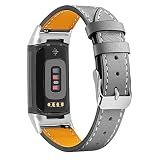Mtozon Leather Bands Compatible with Fitbit Charge 6/Charge 5, Replacement Genuine Leather Straps for Women Men, Gray