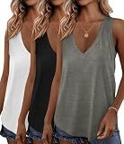 KKJ 3 Pack Womens Tank Tops Summer V Neck Loose Fit Sleeveless Shirts