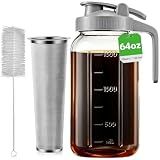 64 oz Cold Brew Coffee Maker, Mason Jar Pitcher with Stainless Steel Filter