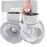 Hands Free Breast Pump Wearable MY-376 - Strong Suction & Low Noise Wearable Breastfeeding Pump with 3 Mode &9 Levels, Portable Electric Breast Pump - 24mm Flange, 2 Pack (White)