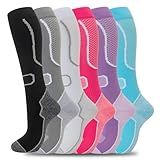 fenglaoda 6 Pairs Compression Socks for Women & Men Knee High Cute Circulation Socks for Nurse Pregnant Travel Athletic