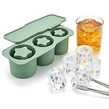 SpaceTime Ice Cube Tray for 30oz Tumbler Cups,Silicone Hollow Cylinder Ice Cube Mold with Lid,Reusable Large Ice Cubes Trays for Freezer Drinks,Whiskey,Cocktails & Juice,Easy Fill & Release (Star)
