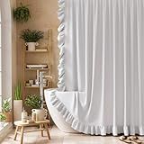 Bathway Ruffle Shower Curtain with Three-Side Ruffle, Solid White Farmhouse Curtains, Soft Flowy Layered Fabric, Elegant Spa Style, Clean Minimal Look, Water Repellent,12 Metal Hooks, 72" W x 72" L