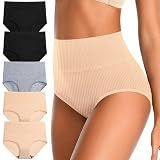 Asbestt Womens Underwear Full Coverage Women Panties for Ladies Soft Stretch Cotton Briefs High Waisted Plus Size Breathable Girls Hipster Panties 5 Pack XL-2XL