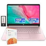 HP Flagship 14" Laptop with 1 Year Office 365 | 16GB RAM | 1.22TB Storage(64GB eMMC & 160GB Docking Station & 1TB Cloud Storage) | Intel 4-Core Processor| Webcam | Wi-Fi | Windows 11 | Pink