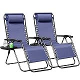 Homall Zero Gravity Chair Patio Folding Lawn Outdoor Lounge Gravity Camp Reclining Lounge Chair with Cup Holder Pillows for Poolside Backyard and Beach Set of 2 (Blue)