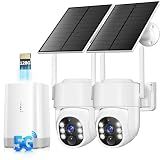 Security Cameras Wireless Outdoor 5G& 2.4G, No Subscription, 2 Cam-Kit,4MP Solar Powered Home Security Cameras System With 360°PTZ,128GB Local Storage,Color Night Vision WiFi Cameras for Home Security