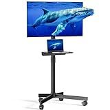 Mobile TV Cart for 23-60 Inch LCD LED OLED Flat Curved Screen TVs - Height Adjustable Rolling Floor Stand with Shelf and Locking Wheels - Up to 88lbs, Max VESA 400x400mm, Black