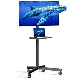 Mobile TV Cart for 23-60 Inch LCD LED OLED Flat Curved Screen TVs - Height Adjustable Rolling Floor Stand with Shelf and Locking Wheels - Up to 88lbs, Max VESA 400x400mm, Black