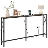 Gewudraw Console Table with Oulets and USB Ports, 55.1" Sofa Table Behind Couch, Industrial Long Skinny Stand for Hallway, Living Room, Bedroom, 6.5 Feet Power Cord, Rustic Brown