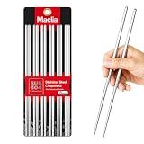 Maclia 6 Pairs 304 Stainless Steel Reusable Chopsticks, Silver