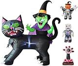LANGXUN 8ft Witch Riding Black Cat 2025 Halloween Inflatable Decoration - Giant Blow-Up Yard Decor with LED Lights for Outdoor Lawn, Garden, Patio Cute Skeleton Ghost Hoilday Yard Party Decor