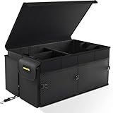 MIKKUPPA Car Trunk Organizer - 65L Collapsible Trunk Organizer with Lid, Sturdy Car Storage for SUV Auto Truck Van with Adjustable Straps and Non Slip Bottom (Black)