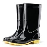 HISEA Men's Rain Boots Waterproof, Garden Fishing Outdoor Work PVC Boots, Durable Slip Resistant Boots for Agriculture Industrial Working, Black/Yellow Size 11