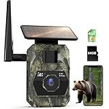 Cellular Trail Camera with Solar Panel, 2K Live Video, Colorful Night Vision, No WiFi Needed, 4G LTE SIM Card, 64G SD Card, 0.2S Trigger Motion Actived, Smart Alerts, GPS, IP66 Waterproof Game Camera