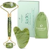PLANTIFIQUE Jade Roller & Gua Sha Set – Real Jade Facial Tools for Skin Care Routine – Certified Face Massager for Radiant Skin