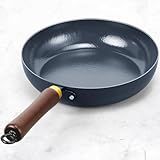 BrBrGo Nonstick Frying Pan, 11-Inch Enameled Carbon Steel Pan, Stay-Cool Wooden Handle Stir-Fry Pan, Non Toxic, PTFE & PFOA Free Oven-Safe, Season-Free Carbon Steel Skillet For All Stovetops