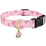 Cotton Handmade Dog Collar Cute and Distinctive Patterns Pink Rose with Pendant for Girl Boy Dogs Collars M