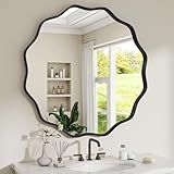 VETROVUE Round Wavy Mirror, 24 Inch Metal Frame Circle Mirror, Round Wall Mounted for Entryway, Bathroom, Vanity, Living Room, Black