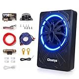 10" 1200W Slim Under-Seat Powered Car Subwoofer with Built-in Amplifier, High/Low Level Inputs, Blue LED Ambient Light, Remote Control for Gain, Bass Boost & LPF, Deep Bass for Truck/SUV/Jeep/MPV