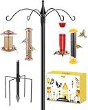iBorn Bird Feeders Hanging Station 78Inch Wild Bird Feeding Station Pole Stand Outdoors Heavy Duty,1Inch Thickness Pole,4 Top Hooks, 5-Prong Poles Stabilizer(Bird Feeders NOT Included)
