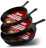 Utopia Kitchen Cast Iron Skillet Set 3 Piece 6 8 10 Inch PFAS-Free Black