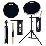 GLEAM Drum Practice Pad with Iron Drum Stand Set, 12-Inch Silent Practice Pad Kit with Drum Sticks, Drumstick Holder, Suitable for Beginners, Double Sided Black