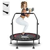 KENSONE 40" Foldable Mini Trampoline, Indoor Trampoline for Kids, Adults Indoor/Garden Workout, Fitness Rebounder with Adjustable Foam Handle, Max Load 330 lbs