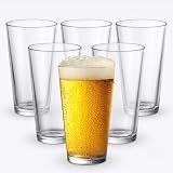 Necessia Heat-Tempered Durable Rim Pint Beer Glasses - 16oz, Set of 6 - Premium Quality, Stylish and Long-Lasting Beverage Glassware, Perfect for Home Bars, Restaurants, and Parties, Made in USA