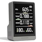 5-in-1 Professional Indoor Air Quality Monitor Indoor Portable CO2 Monitor | Temperature | Formaldehyde Detector | Humidity TVOC | Air Quality Tester - Confined Space Clean Air Monitor (Ash Gery)