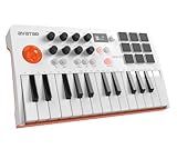 HXW 25 Key USB MIDI Keyboard Controller With Bluetooth, Professional Mini Beat Maker Machine for Beginners and Producers Music Production, Software Included, EMK-25 White